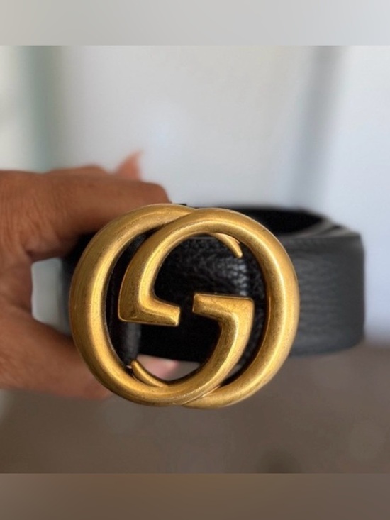 Vintage Style GG Belt Black Leather Gold Buckle 95/38 main image 5